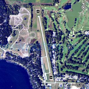 Aerial image of the airport with runways marked.