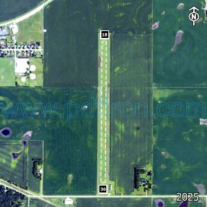 Aerial image of the airport with runways marked.