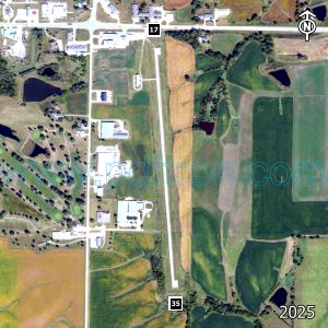Aerial image of the airport with runways marked.