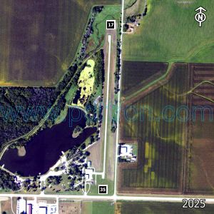 Aerial image of the airport with runways marked.