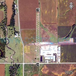 Aerial image of the airport with runways marked.