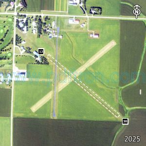 Aerial image of the airport with runways marked.