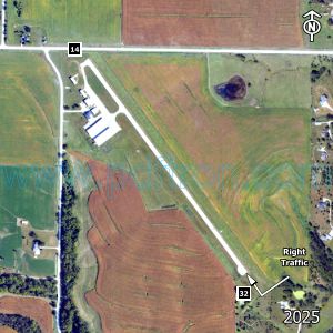 Aerial image of the airport with runways marked.