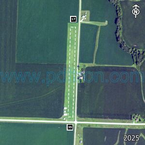 Aerial image of the airport with runways marked.