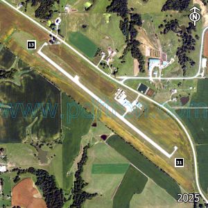 Aerial image of the airport with runways marked.