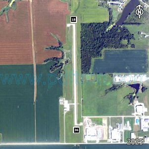 Aerial image of the airport with runways marked.