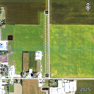 Aerial image of the airport with runways marked.