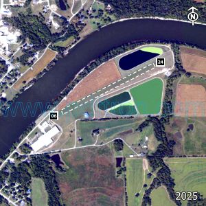 Aerial image of the airport with runways marked.