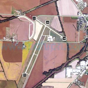 Aerial image of the airport with runways marked.