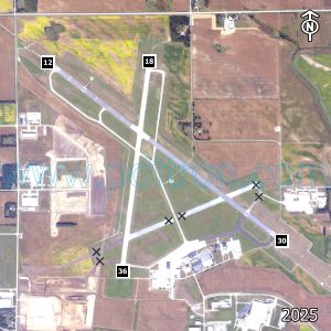 Aerial image of the airport with runways marked.