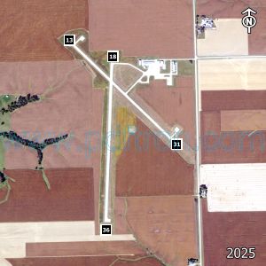 Aerial image of the airport with runways marked.