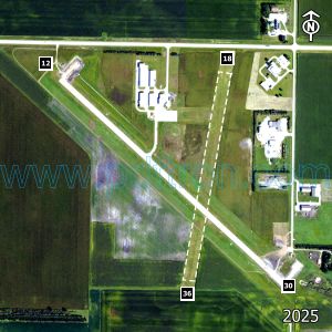 Aerial image of the airport with runways marked.