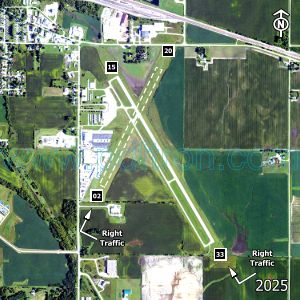 Aerial image of the airport with runways marked.