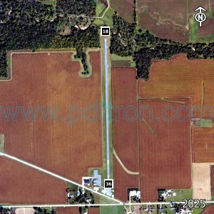 Aerial image of the airport with runways marked.