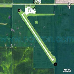 Aerial image of the airport with runways marked.