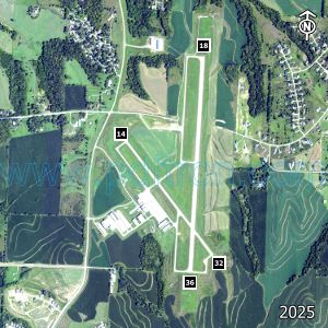 Aerial image of the airport with runways marked.