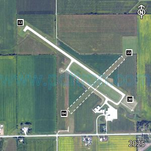 Aerial image of the airport with runways marked.