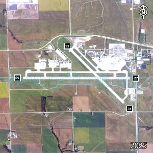 Aerial image of the airport with runways marked.