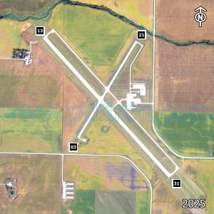 Aerial image of the airport with runways marked.