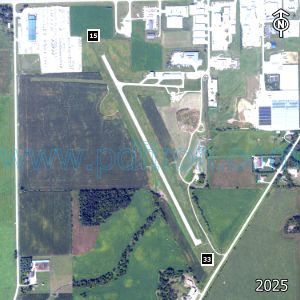 Aerial image of the airport with runways marked.