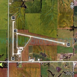 Aerial image of the airport with runways marked.