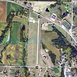 Aerial image of the airport with runways marked.