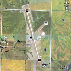 Aerial image of the airport with runways marked.