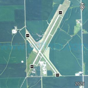Aerial image of the airport with runways marked.