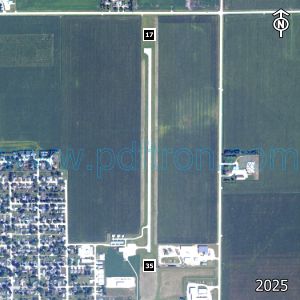 Aerial image of the airport with runways marked.