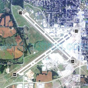 Aerial image of the airport with runways marked.