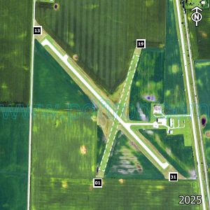 Aerial image of the airport with runways marked.