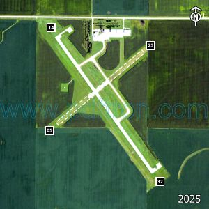 Aerial image of the airport with runways marked.