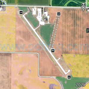 Aerial image of the airport with runways marked.