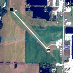 Aerial image of the airport with runways marked.