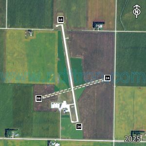 Aerial image of the airport with runways marked.