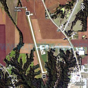 Aerial image of the airport with runways marked.