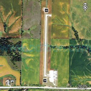 Aerial image of the airport with runways marked.