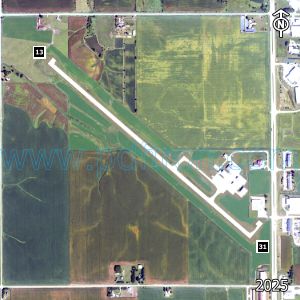 Aerial image of the airport with runways marked.