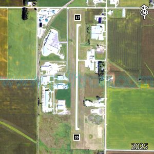 Aerial image of the airport with runways marked.