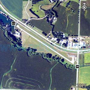 Aerial image of the airport with runways marked.