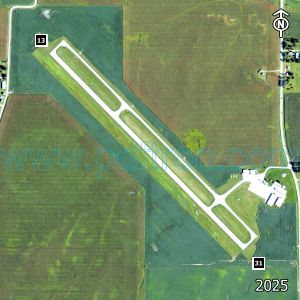 Aerial image of the airport with runways marked.
