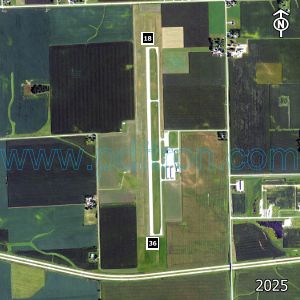 Aerial image of the airport with runways marked.