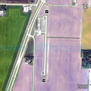 Aerial image of the airport with runways marked.