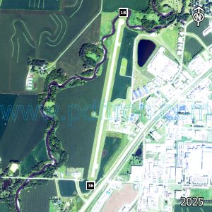 Aerial image of the airport with runways marked.