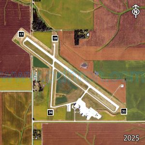 Aerial image of the airport with runways marked.