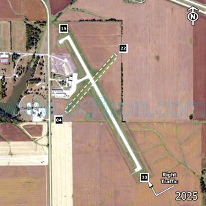 Aerial image of the airport with runways marked.