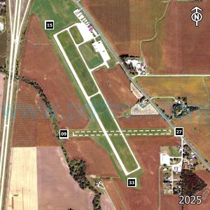 Aerial image of the airport with runways marked.