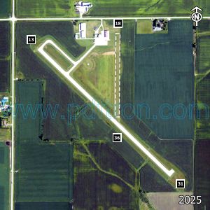 Aerial image of the airport with runways marked.