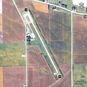 Aerial image of the airport with runways marked.