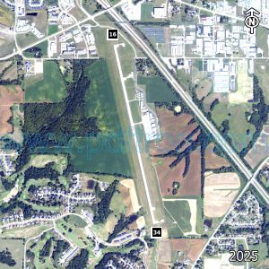 Aerial image of the airport with runways marked.